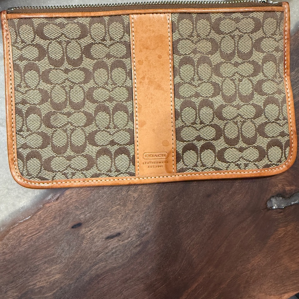 Coach Tan and Brown Signature Leather Clutch